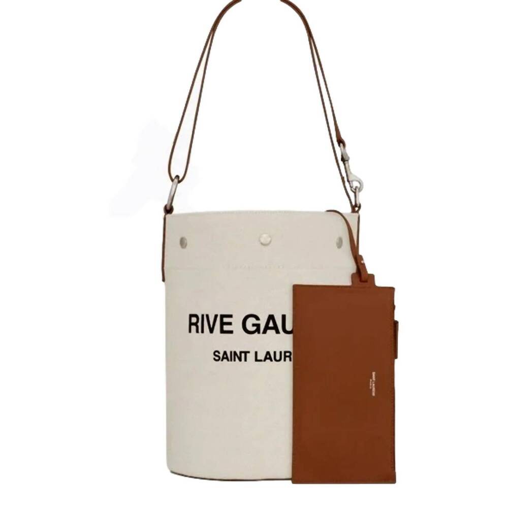 NEW SAINT LAURENT women's rive gauche leather bucket bag in brown - Picture 3 of 6